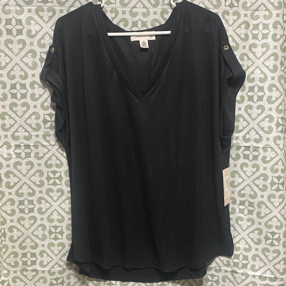 French Laundry Black V-Neck Blouse
